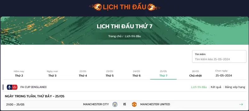 Lịch thi đấu bóng đá tại Bong88